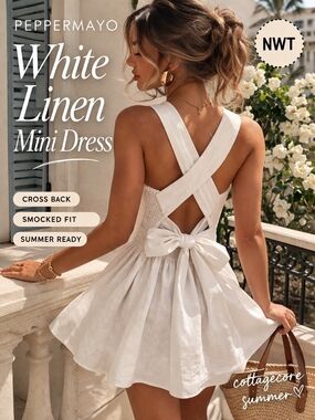 Peppermayo White Linen Cross-Back Mini Dress